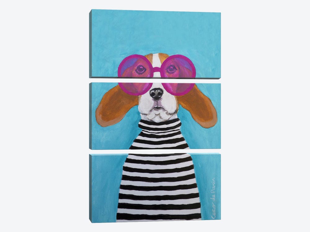 Stripey Beagle by Coco de Paris 3-piece Canvas Art