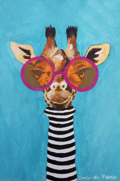 Stripey Giraffe With Sunglasses by Coco de Paris multi panel art