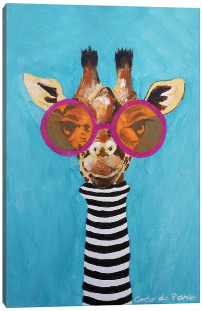 Stripey Giraffe With Sunglasses Canvas Art Print - Giraffe Art