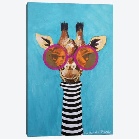 Stripey Giraffe With Sunglasses Canvas Print #COC551} by Coco de Paris Canvas Artwork