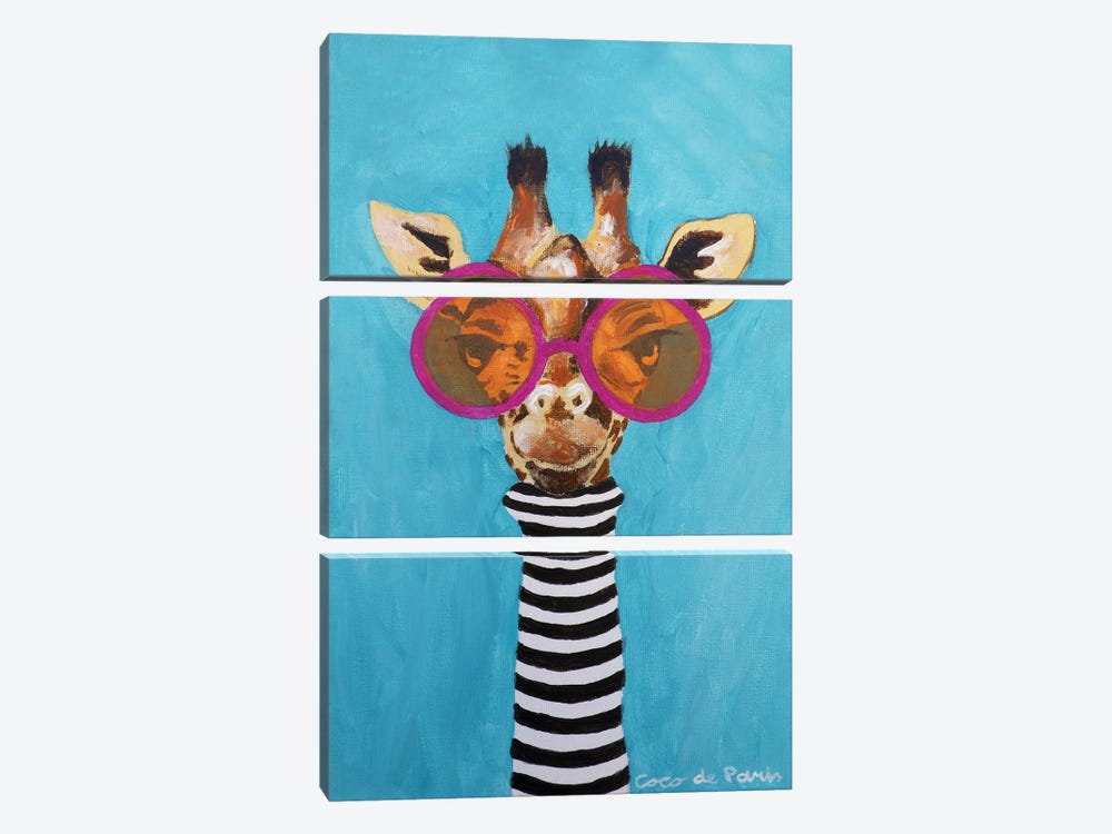 Stripey Giraffe With Sunglasses by Coco de Paris 3-piece Canvas Print