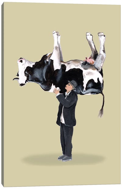 Carrying A Cow Canvas Art Print - Cream Art