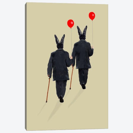 Rabbits Walking With Balloons Canvas Print #COC556} by Coco de Paris Art Print