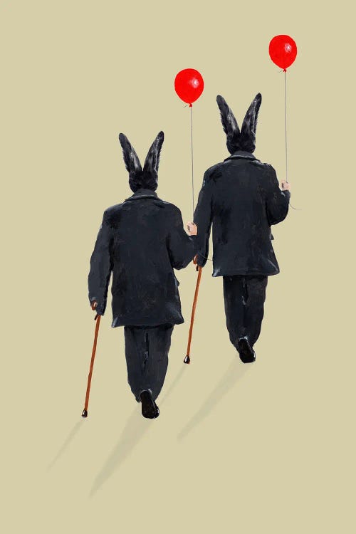 Rabbits Walking With Balloons