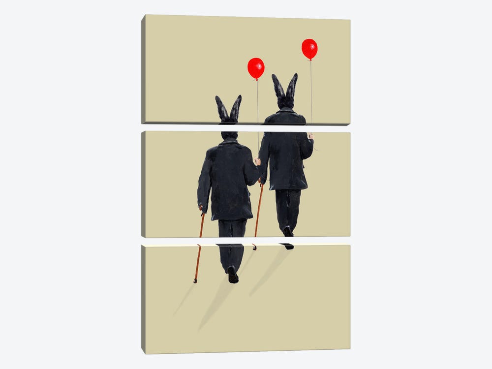 Rabbits Walking With Balloons by Coco de Paris 3-piece Canvas Art