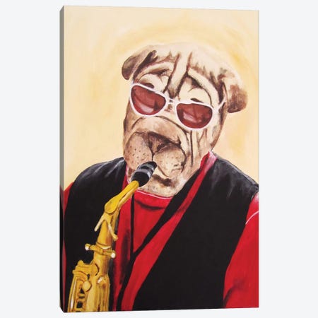 Musician Dog Canvas Print #COC56} by Coco de Paris Canvas Artwork