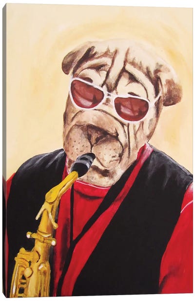Musician Dog Canvas Art Print - Saxophone Art