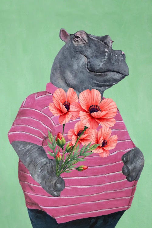 Hippo With Flowers by Coco de Paris wall art