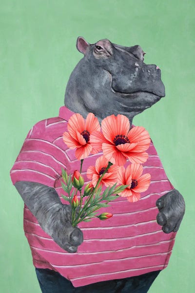 Hippopotamuses: Hippo With Flowers by Coco de Paris