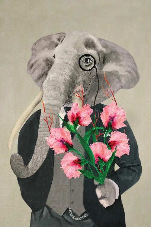 Elephant With Flowers by Coco de Paris wall art
