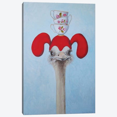 Ostrich With Stacked Teacups Canvas Print #COC57} by Coco de Paris Canvas Art