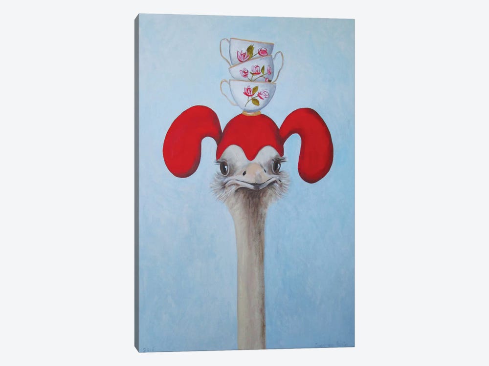 Ostrich With Stacked Teacups by Coco de Paris 1-piece Canvas Wall Art