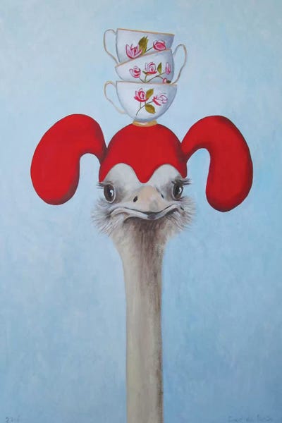 Ostriches: Ostrich With Stacked Teacups by Coco de Paris