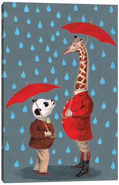 Panda And Giraffe Canvas Art Print - Panda Art