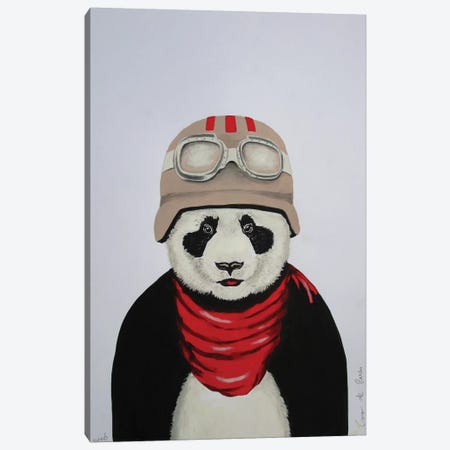 Panda With Helmet Canvas Print #COC60} by Coco de Paris Canvas Wall Art