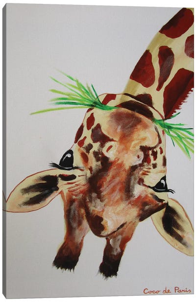 Upside Down Giraffe Canvas Art Print - Kids Animal Art