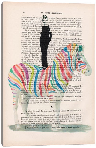Audrey Hepburn On Rainbow Zebra Canvas Art Print - Book Illustrations 