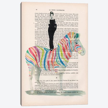 Audrey Hepburn On Rainbow Zebra Canvas Print #COC80} by Coco de Paris Canvas Wall Art