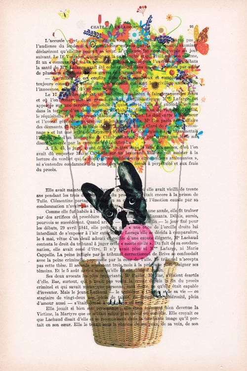 Bulldog In Flower Air Balloon by Coco de Paris wall art