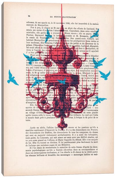 Chandelier With Blue Birds Canvas Art Print - Chandelier Art