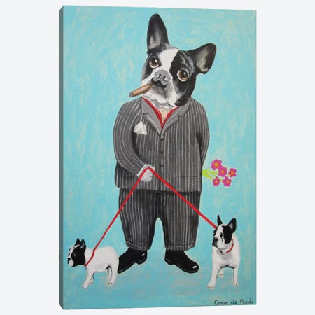 Bulldog Dog Walker Canvas Print #COC8} by Coco de Paris Art Print