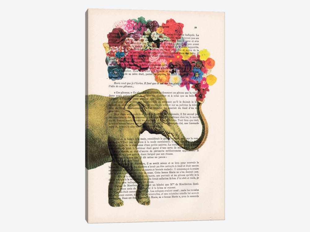 Elephant Flowers by Coco de Paris 1-piece Canvas Artwork