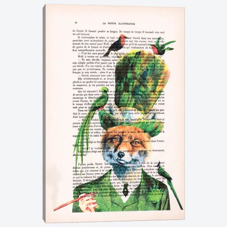 Fox With Birds Canvas Print #COC99} by Coco de Paris Canvas Art Print