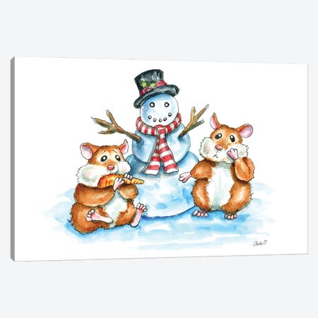 Hamsters Building A Snowman Canvas Print #COI31} by Charlie O'Shields Art Print