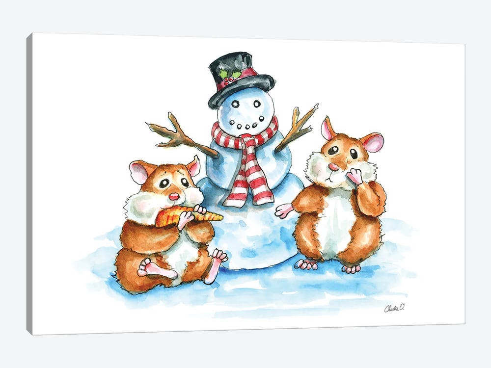 Hamsters Building A Snowman by Charlie O'Shields 1-piece Canvas Art