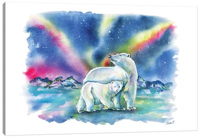 Northern Lights Canvas Art Print - Polar Bear Art