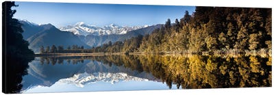 Mount Cook And Mount Tasman Reflected In Lake Matheson At Sunset Near Fox Glacier, New Zealand Canvas Art Print - Colin Monteath