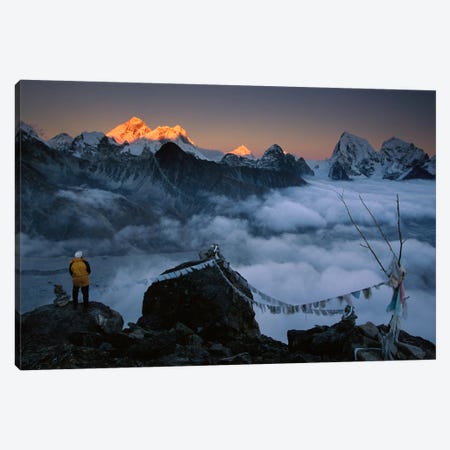 Mountaineer Enjoying The View Of Mt Everest And The Himalayan Mountains At Sunset From Gokyo Ri, Khumbu, Nepal Canvas Print #COL36} by Colin Monteath Canvas Print