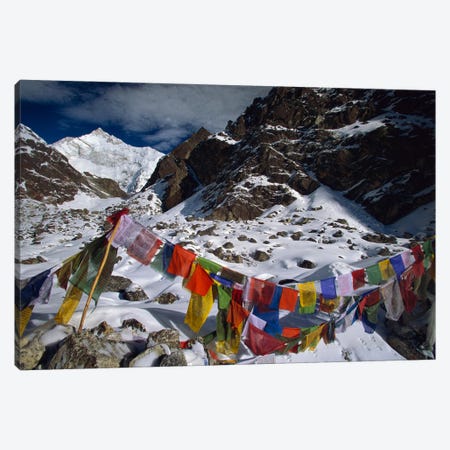 Prayer Flags, Gotcha La, Kangchenjunga, Talung Face, Sikkim Himalaya, India Canvas Print #COL43} by Colin Monteath Art Print