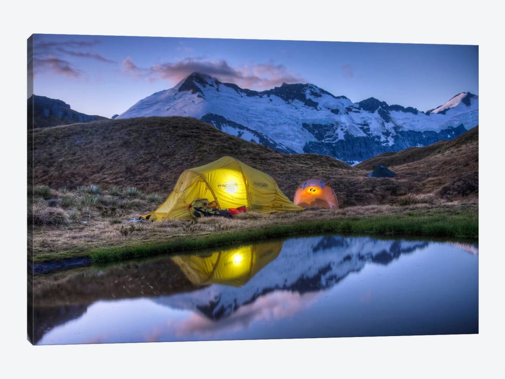 Campers Read In Tents Lit By Flashlight, Cascade Saddle, Mount Aspiring National Park, New Zealand by Colin Monteath 1-piece Canvas Print