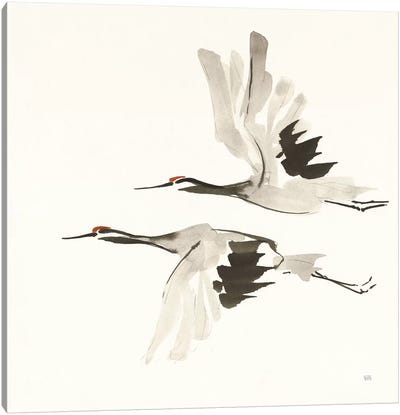 Zen Cranes I Warm Canvas Art Print - Crane Art