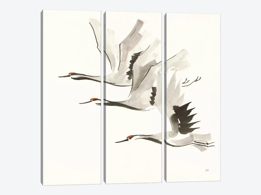 Zen Cranes II Warm by Chris Paschke 3-piece Canvas Wall Art