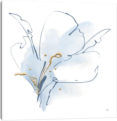 Blue And Gold Floral II Canvas Art Print - Minimalist Flowers