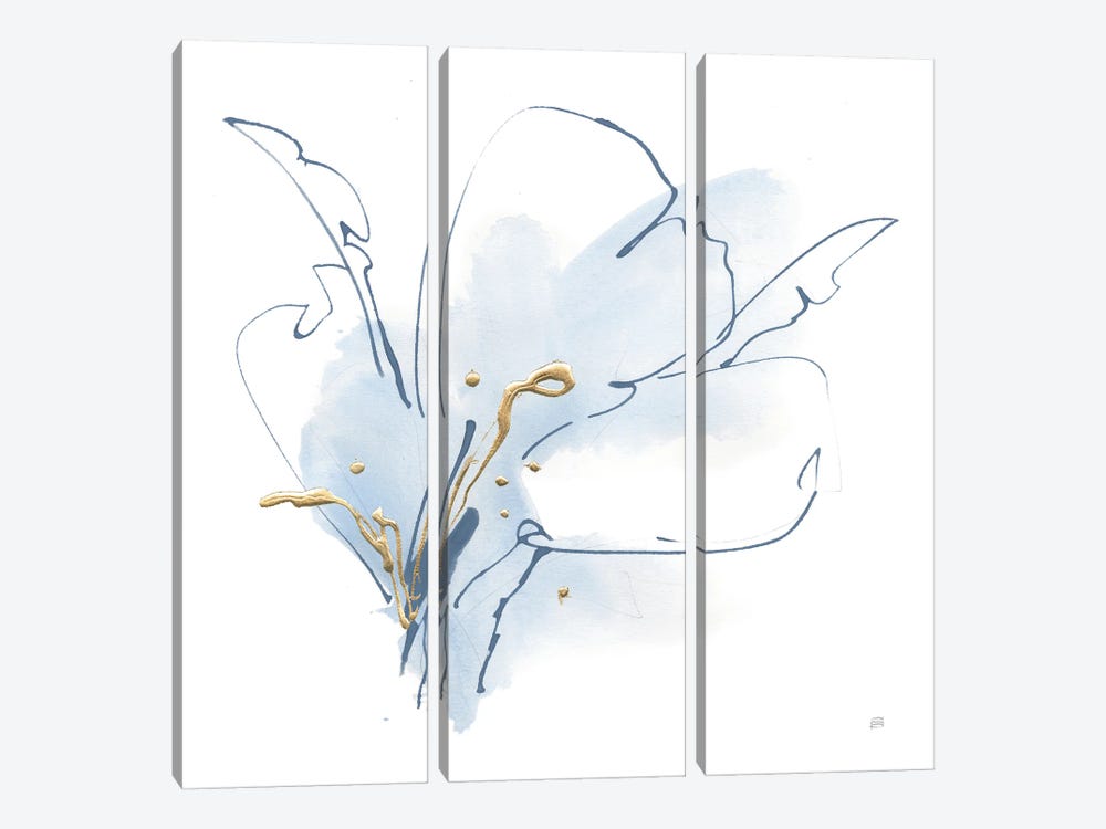 Blue And Gold Floral II by Chris Paschke 3-piece Canvas Print