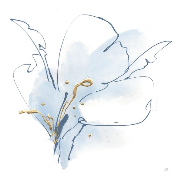 Chris Paschke: Blue And Gold Floral II by Chris Paschke