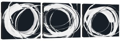 Gilded Enso Triptych BW Canvas Art Print - Black & White Abstract Art