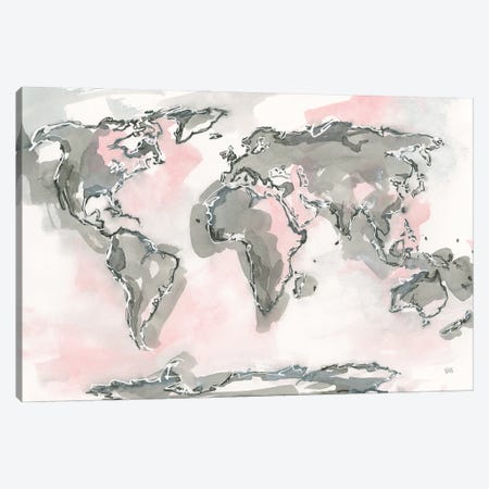 Teal Watercolor Splatters World Map Can - Canvas Art Print | blursbyai