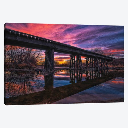 Reflected Railroad Trestle At Sunset Canvas Print #CPH110} by Christopher Thomas Canvas Wall Art