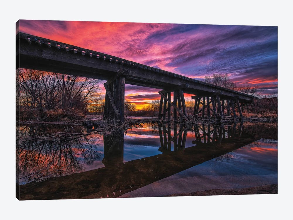 Reflected Railroad Trestle At Sunset 1-piece Canvas Artwork
