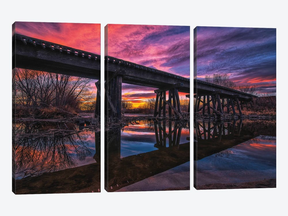 Reflected Railroad Trestle At Sunset by Christopher Thomas 3-piece Canvas Art