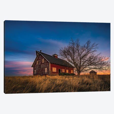 Sunset At The Old Red Barn Canvas Print #CPH131} by Christopher Thomas Canvas Artwork
