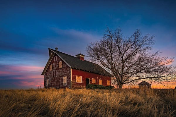 Farms: Sunset At The Old Red Barn by Christopher Thomas