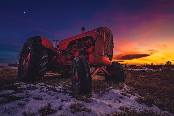 Tractors: Red Case Tractor Sunset - Wide by Christopher Thomas