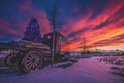Festive Ford Truck Sunset by Christopher Thomas multi panel art
