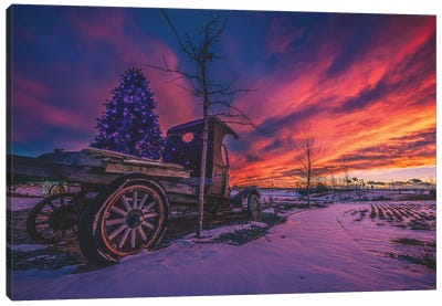 Festive Ford Truck Sunset Canvas Art Print - Ford
