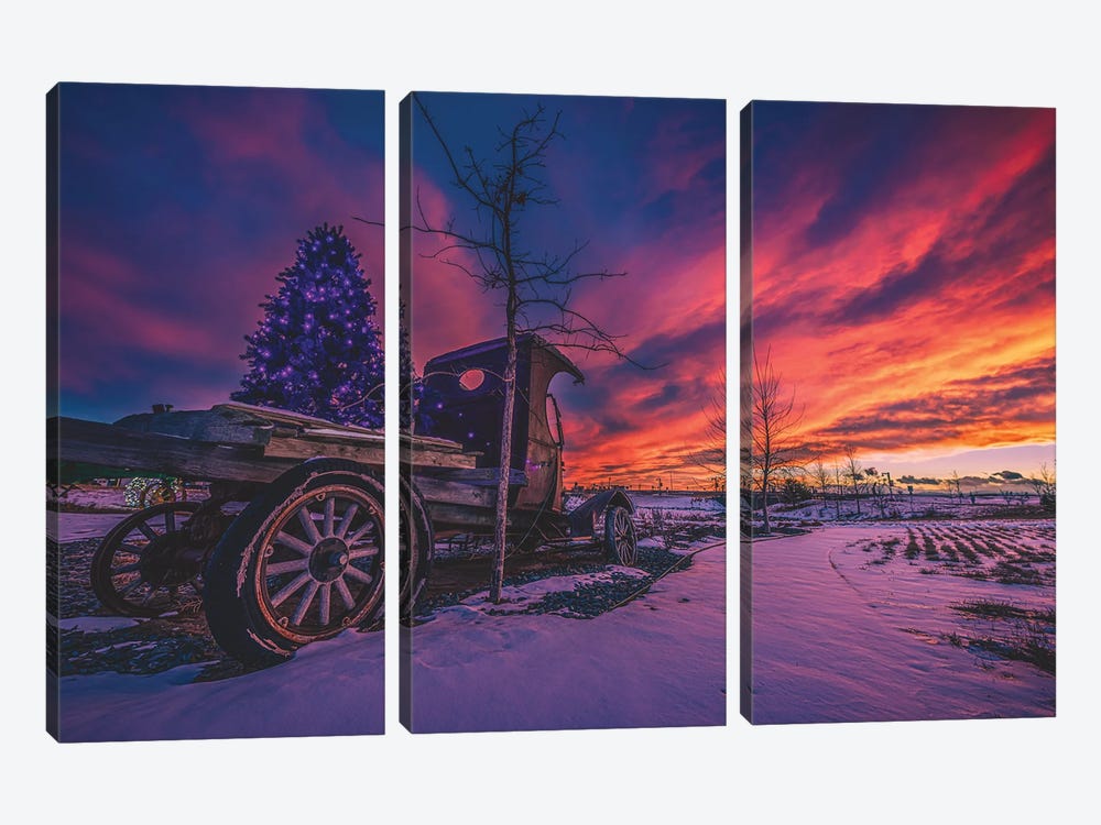 Festive Ford Truck Sunset by Christopher Thomas 3-piece Canvas Wall Art